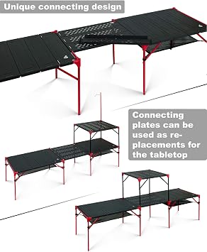 iClimb Extendable Folding Table Large Tabletop Area Ultralight Compact with Hollow Out Tabletop and Carry Bag for Camping Backpacking Beach Concert BBQ Party, Three Size (Black - L)