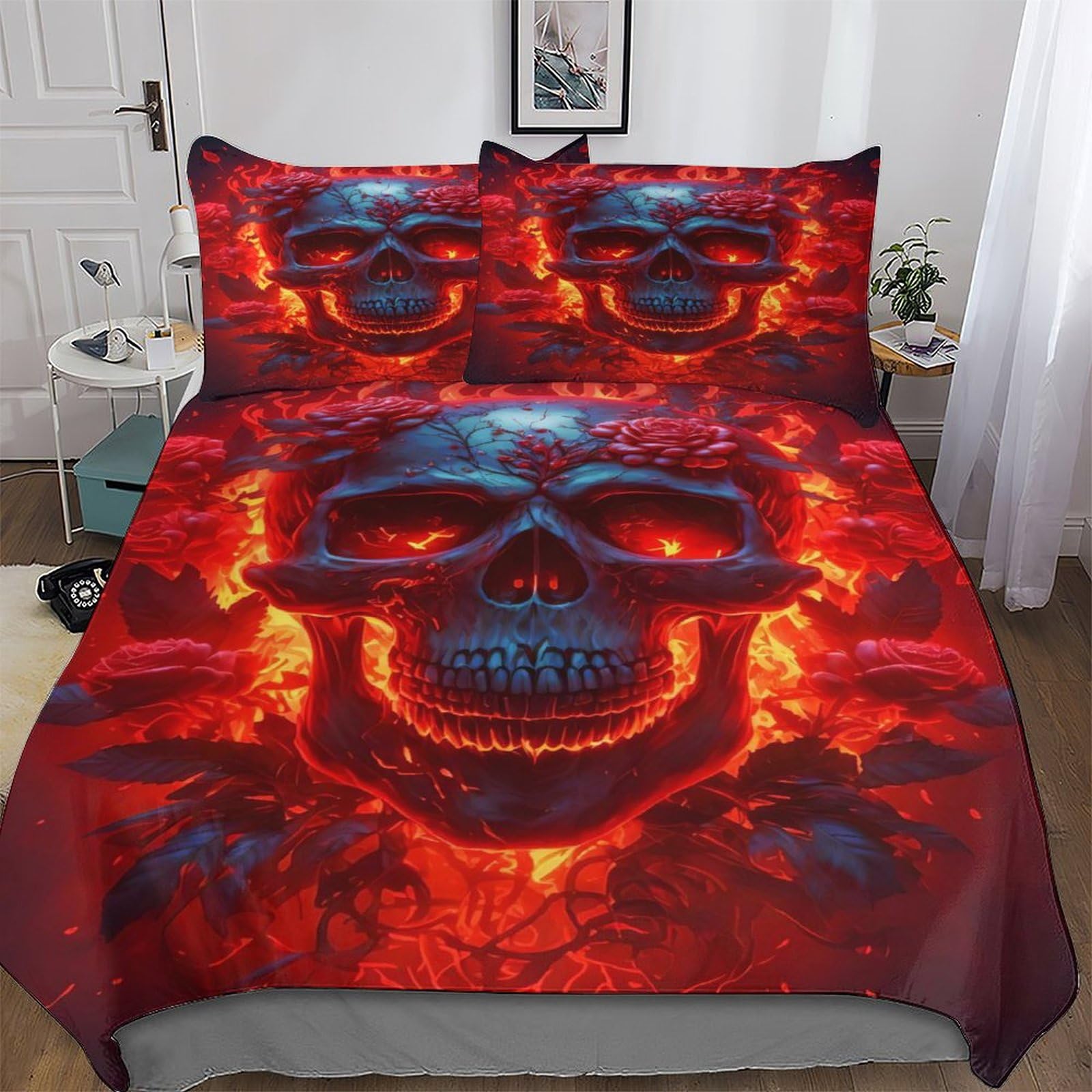 Crâne parure de lit King 220x240cm avec housse de couette en microfibre et taies d'oreiller