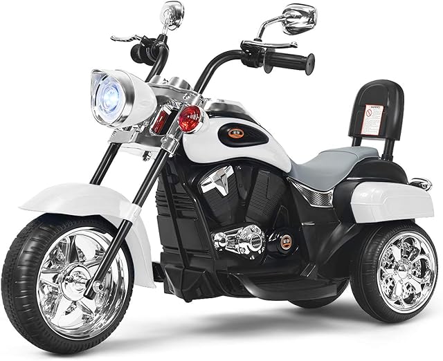 Costzon Kids Ride on Chopper Motorcycle, 6 V Battery Powered Motorcycle Trike w/Horn, Headlight, Forward/Reverse Switch, ASTM Certification, 3 Wheel Ride on Toys for Boys Girls Gift (White)