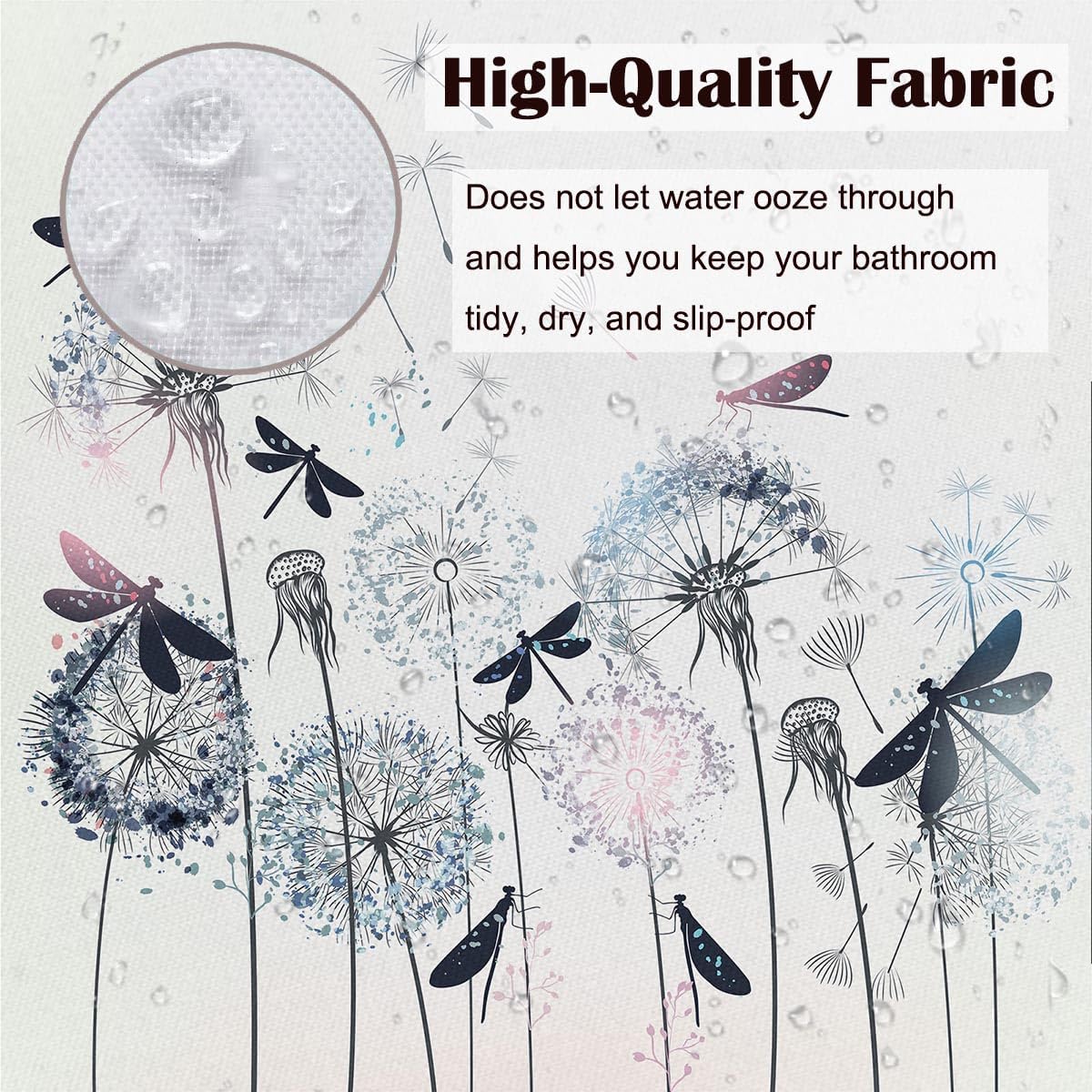 Dandelions and Dragonfly Shower Curtain 72x72 Inch Floral Dandelion Seeds Countryside Wildflowers Shower Curtain Set Fabric Bathroom Accessories with Hooks