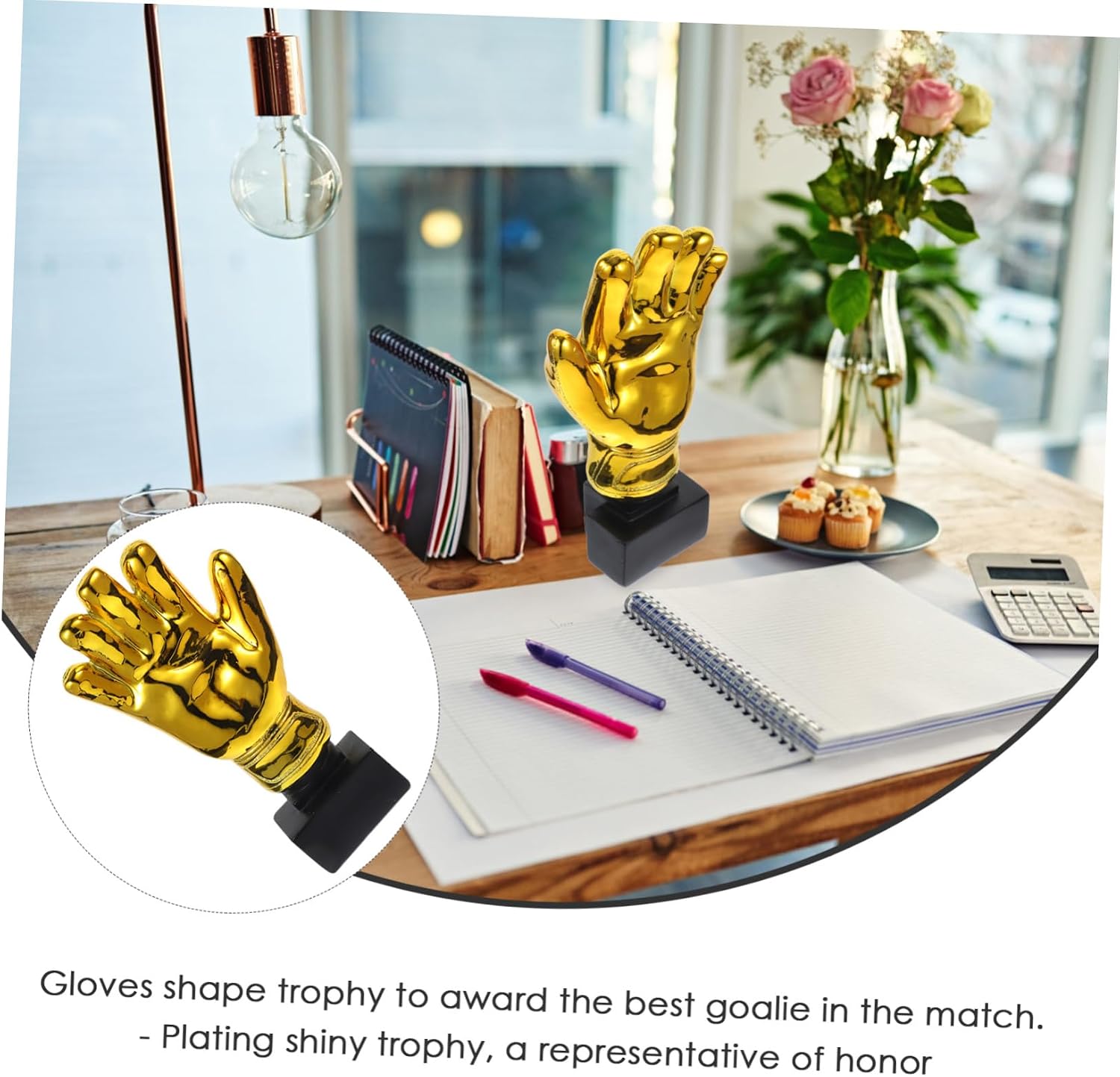 Goalkeeper Gloves Shape Trophy Award for Soccer Matches Plating Resin with Base for Office School Kindergarten as Game Prizes Party Favors Golden