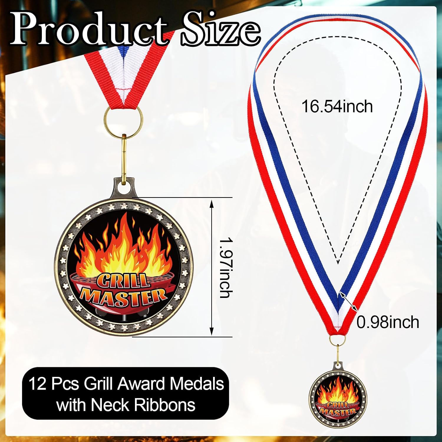 Quelay 12 Pcs Grill Master Medals 2" BBQ Award Medals with Neck Ribbons Grill Master Competition Trophy Prizes for Culinary Cook Chef