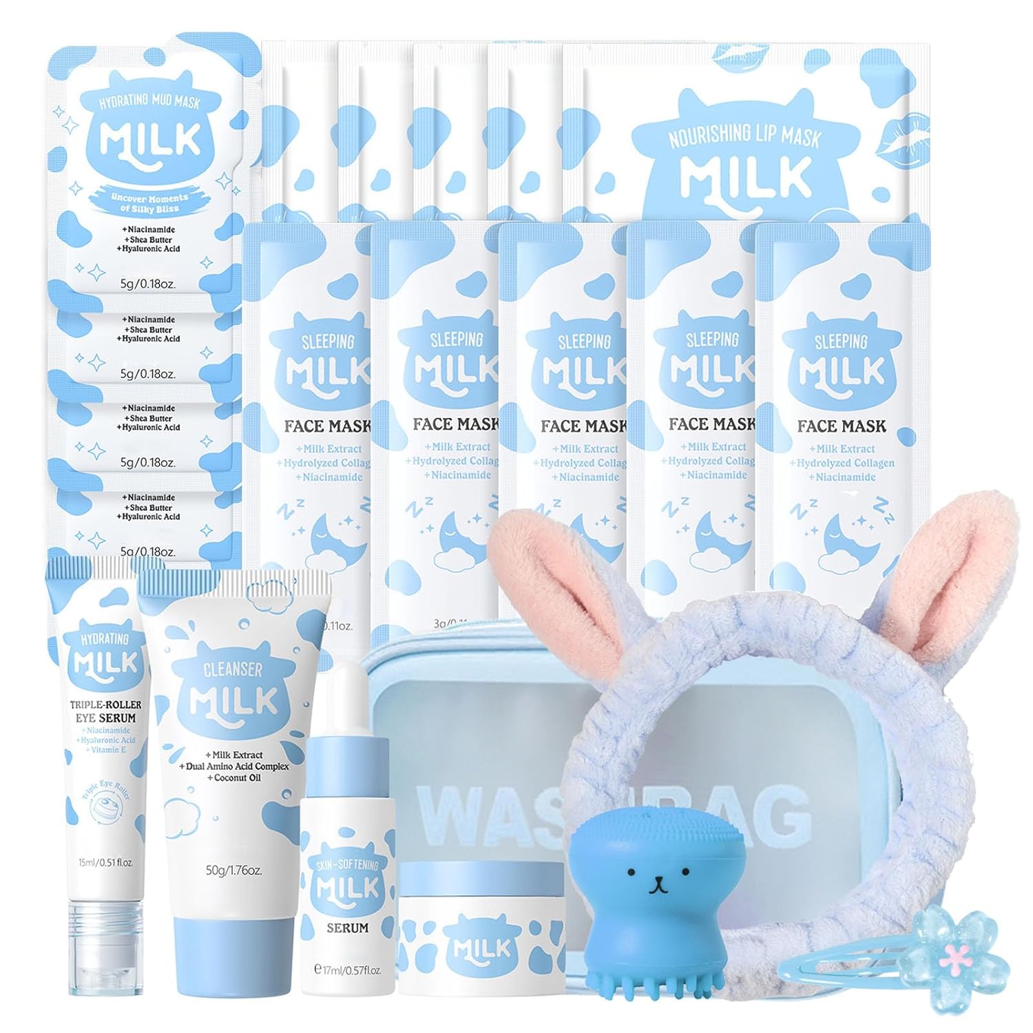 INSEEK Milk Skincare Set for Girls & Teens, Moisturizing Milk Skincare Gift Set with Bag, Long-lasting Hydrating and Nourish Skin, Refine Pores, Improve Dull and Rough Skin, Strengthen Barrier