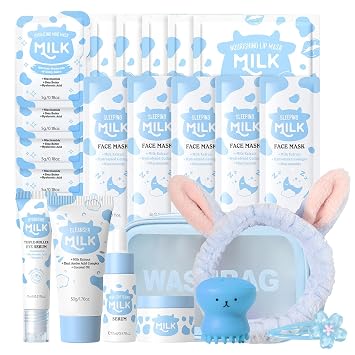 INSEEK Milk Skincare Set for Girls & Teens, Moisturizing Milk Skincare Gift Set with Bag, Long-lasting Hydrating and Nourish Skin, Refine Pores, Improve Dull and Rough Skin, Strengthen Barrier