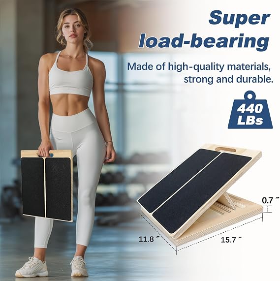 Adjustable Foot Incline Wooden Slant Board For Calf Stretching,440lb Capacity, Balance Velour Stretcher Ankle Stretch Knee Leg Boards Squats Wedge Exercise Pilates Fitness Portable Equipment (Black)