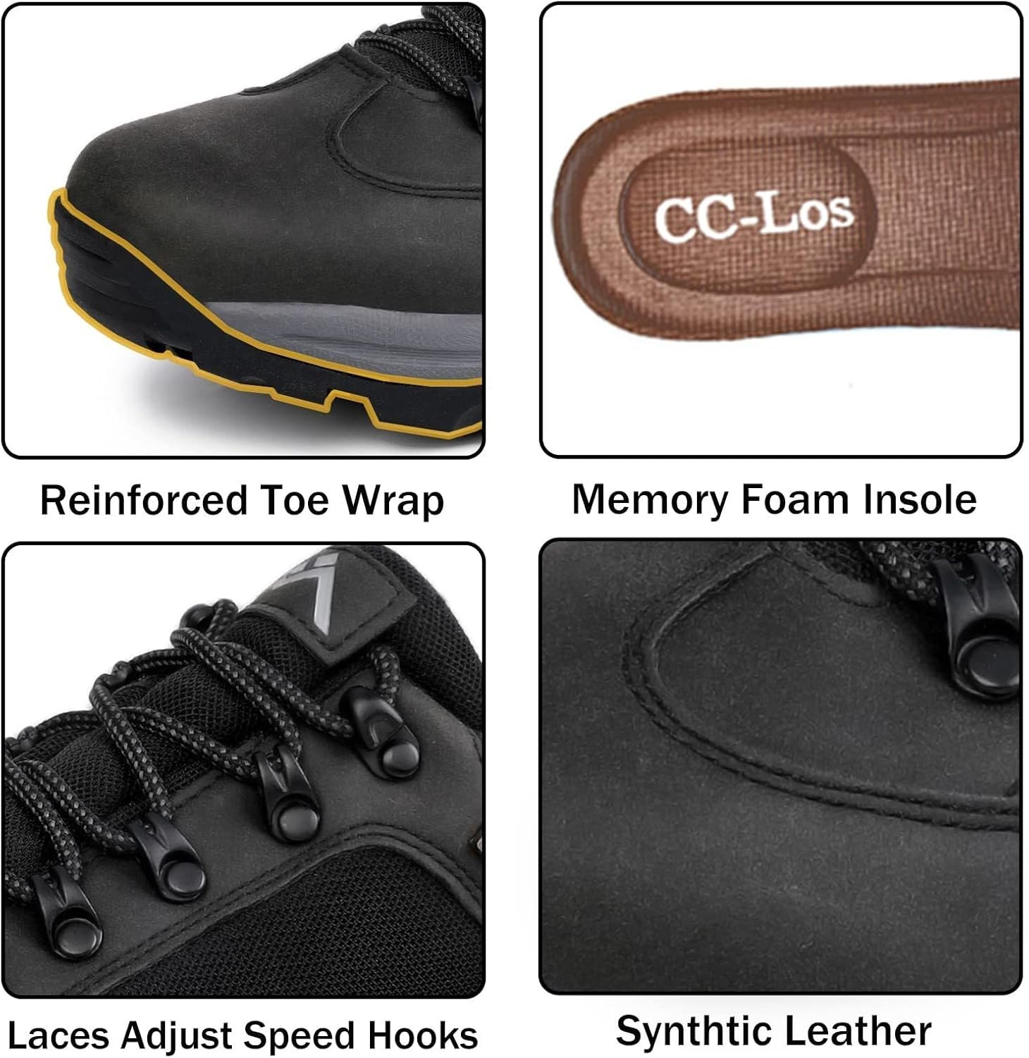 CC-Los Men's Waterproof Work & Hiking Shoes - Soft Toe Slip-Resistant with Cushioned Midsole Size 7-13.5 - Image 4