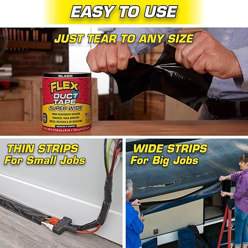 Miniatura 5 de Cinta adhesiva Flex Duct, súper ancha, 4.6 pulgadas x 20 pies, negra, resistente de alta calidad, multisuperficie, resistente al agua, al clima y a