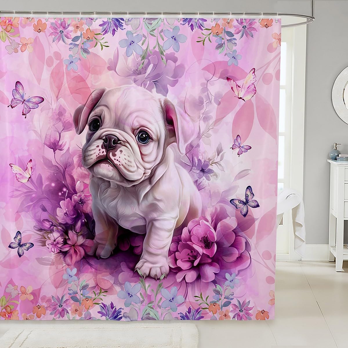 Wildlife Giraffe Shower Curtain,Dreamy Purple Flowers Bath Curtain for Kids Boys,African Safari Animals Waterproof Bathroom Curtain with 12 Hooks,Botanical Shower Curtains for Bathtubs 72" W x 84" L