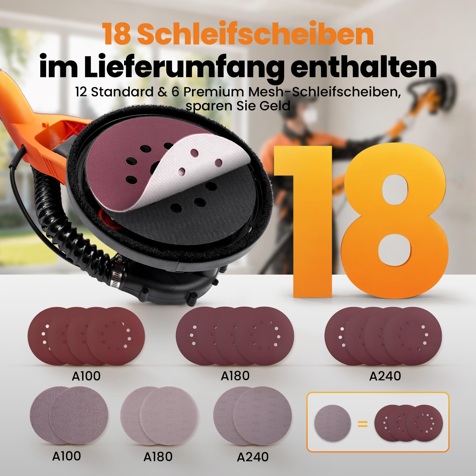 maXpeedingrods Trockenbauschleifer 950W 8,5A, Wandschleifer Schleifgiraffe