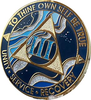 3 Year AA Medallion Elegant Marble Blue and Gold Plated Chip