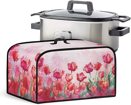 Spring Pink Tulips Slow Cooker Cover 6 7 8 qt Dust proof Small Kitchen Appliance Crock for Pot Dust Cover Crock for Pot Accessories Docor