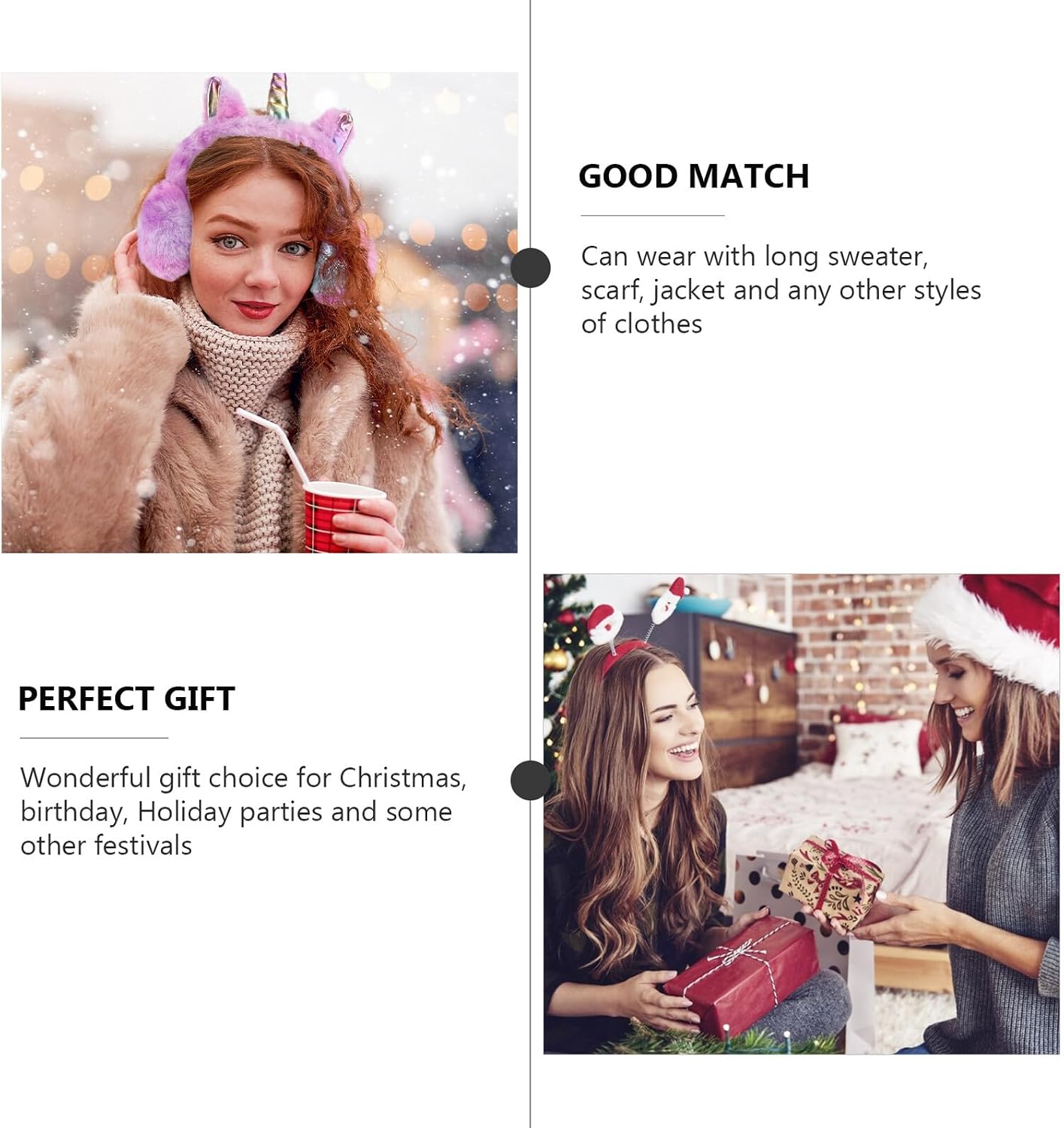 HOMSFOU Cartoon Unicorn Earmuffs Winter Warm Plush Ear Warmers for Women Soft Purple Ear Covers Outdoor Winter Accessories