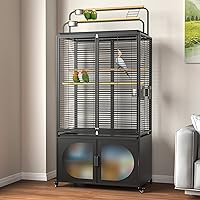 GDLF 72-Inch Extra Large Bird Cage with Play Top, Rolling Storage Cabinet & Cover for Cockatiels, Parakeets, Conures