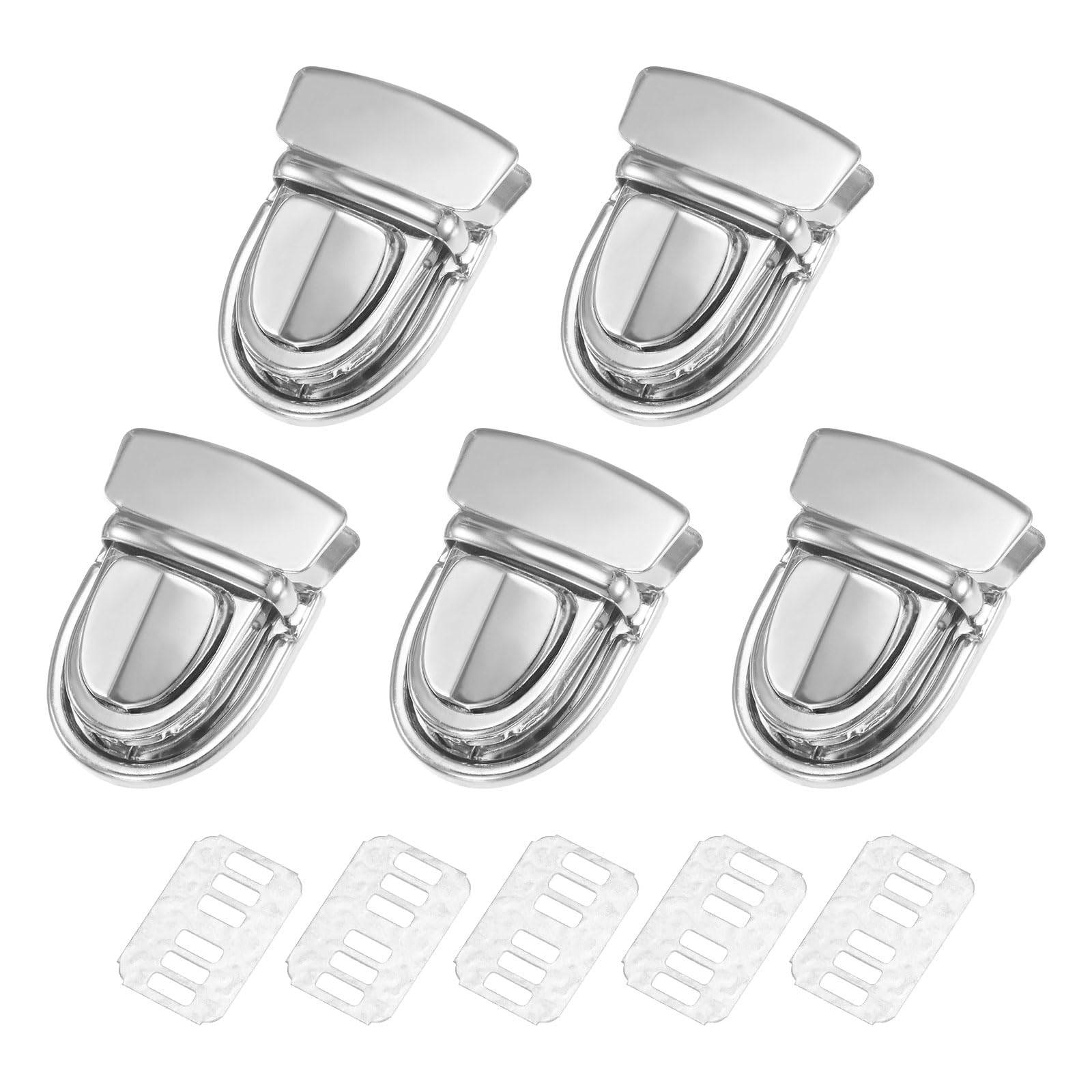M METERXITY 5Pcs Tuck Lock Clasp Catch (30x42mm, Silver)- Purse Thumb Lock Purse Clasp Buckle Fasteners Metal Clasp Clip Tongue Press Apply to DIY Handbag/Purse/Wallet/Leather Bag