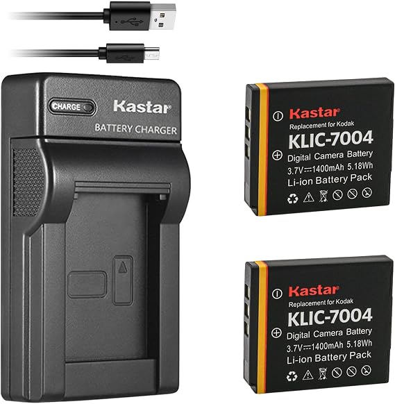 Kastar Battery (X2) & Slim USB Charger for Kodak KLIC-7004 K7004 NP-50 D-Li68 and EasyShare M2008 V1273 V1233 V1253 Zi8 Zi12 PlayFull Dual PlaySport PlayTouch Q7 Q10 Q-S1 Ricoh WG-M2 Camera