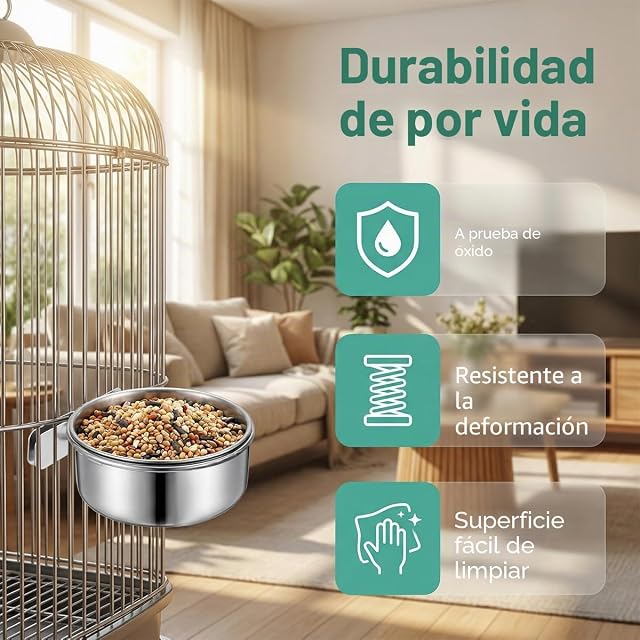 Foto 5 de 8 de VGECEE 4 Pcs Comedero Pajaros Jaula Interior 10cm Comedero de Acero Inoxidable para Loros Comedero Metalico…