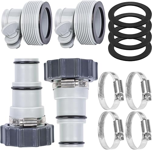4 Pack Pool Hose Adapter with Clamp Washer 2 Types Conversion Connector Replacement 1.5" to 1.25" Pools Pump Hose Adapter for Intex Threaded Connection Pump Hoses Above Ground Pool Accessories