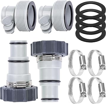 4 Pack Pool Hose Adapter with Clamp Washer 2 Types Conversion Connector Replacement 1.5" to 1.25" Pools Pump Hose Adapter for Intex Threaded Connection Pump Hoses Above Ground Pool Accessories