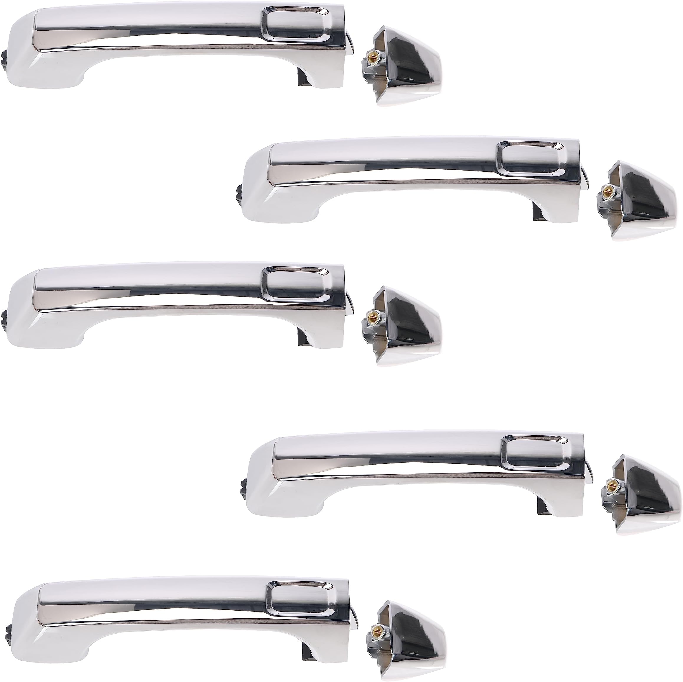 5pcs Chrome Exterior Door Handle with End Cap, Silver Outside Door Handle Set, for Hummer H3 Alpha/H3 Base/H3 Championship Series/H3 X/H3T 2006-2010, OE# FDH010179 HU1310103 25832249 15932907