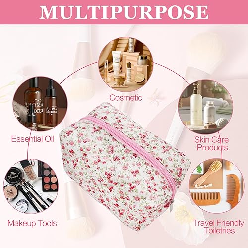 Miniatura 5 de dark swan Bolsa de maquillaje acolchada de algodón, bonita bolsa de aseo para cosméticos, bolsa organizadora floral acolchada, bolsa organizadora de