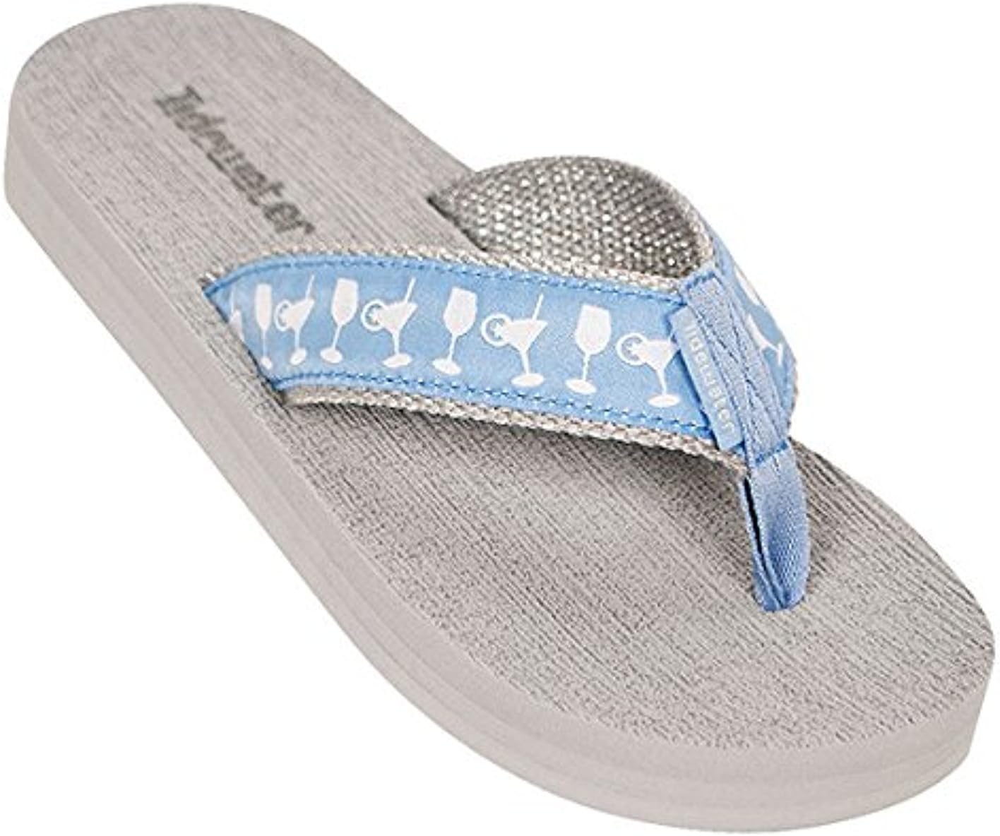 Tidewater Sandals Women's Silver Cocktail Flip Flop,Silver/White,US 8 M
