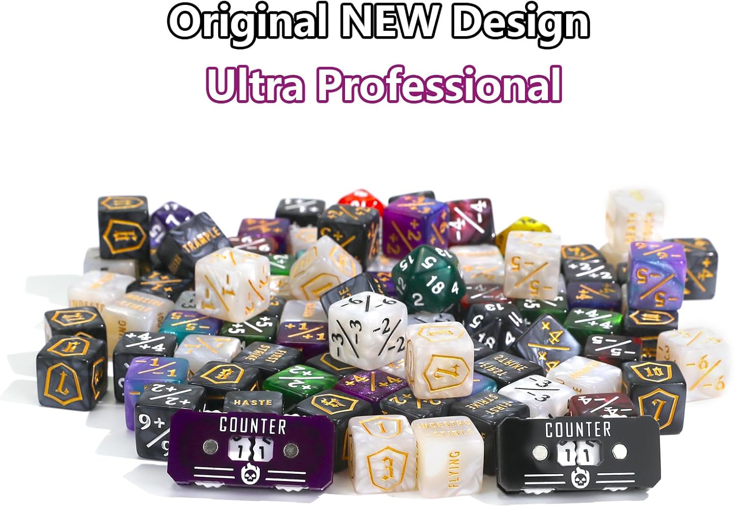 SIXPIONTS 79PCS MTG Dice Set- Ability Keyword Counters, -1/+1 Life Counter Dice in 8 Colors,Marble Shield D6, D20 Dice,Life Counter,Compatible with Magic The Gathering, TCG, Card Games Accessories