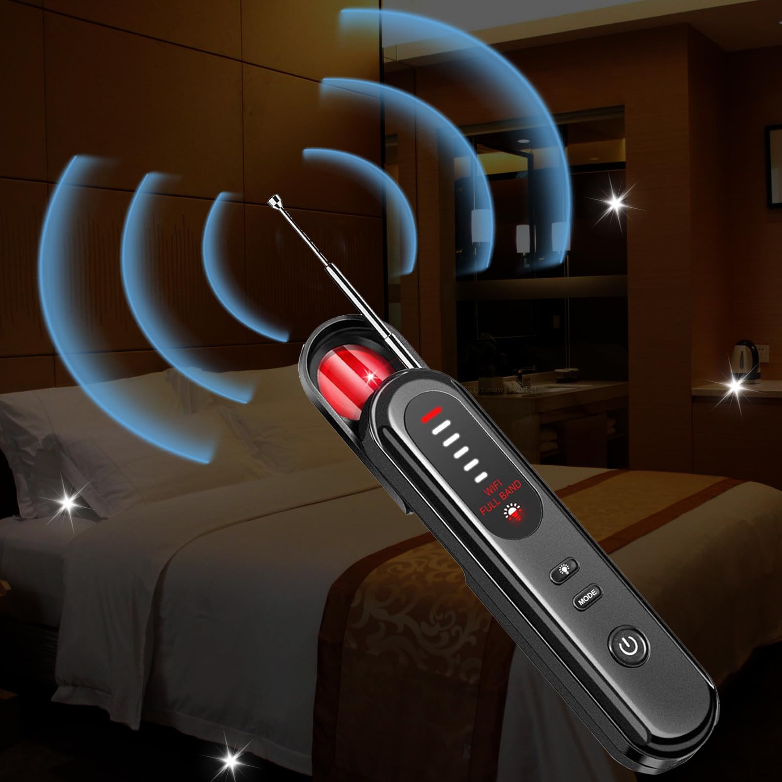 Primo Lines Hidden Camera Scanner, 6 Levels Sensitivity Anti-Spy Hidden Camera Detector Infrared Detection GPS Tracker Detector and Bug Detector for Hotel Car Indoor Office Private Club