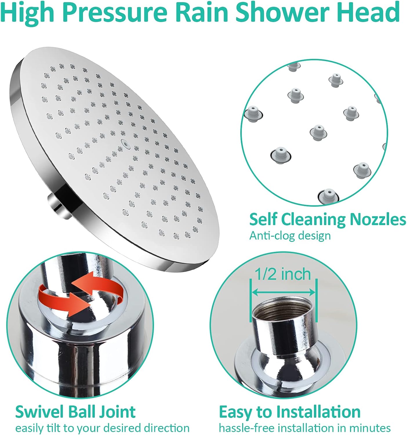 Buy Ilikepow Fixed High Pressure Shower Head 9 Inch Large Rain Shower Head Waterfall Showerhead Chrome Rainfall Adjustable Angles Luxury Modern Tool Free Installation 104 Silicone Nozzle For Your Bathroom Online In