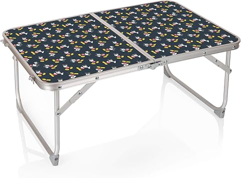 PICNIC TIME Disney Mickey Mouse Concert Mini Portable Table, Small Folding Table, Mini Picnic Table, Charcoal Wood Grain