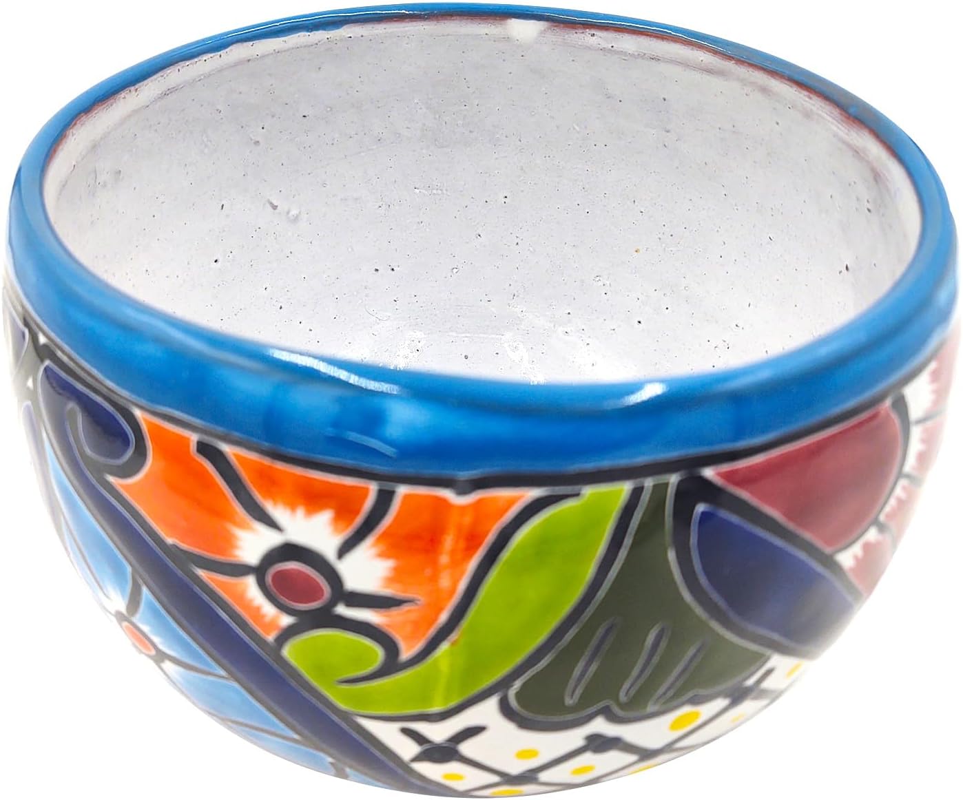 Cactus Canyon Ceramics Bule Mexican Talavera Planter Pot (8.5" D x 8.5" W x 6" H) Hand Painted - Light Blue Trim - Mexican Decor Planter