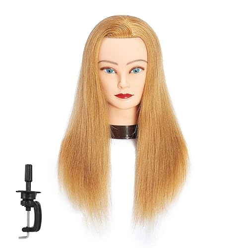 Miniatura 33 de Traininghead - Cabeza de maniquí de 20 a 22 pulgadas, 100 % cabello humano, para peluquería con abrazadera gratis (marrón) (14-16 pulgadas)