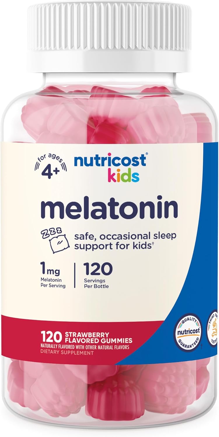 Nutricost Kids Melatonin Gummies 1mg, 120 Gummies, Strawberry Flavored Nutricost Kids Melatonin Gummies 1mg, 120 Gummies, Strawberry Flavored