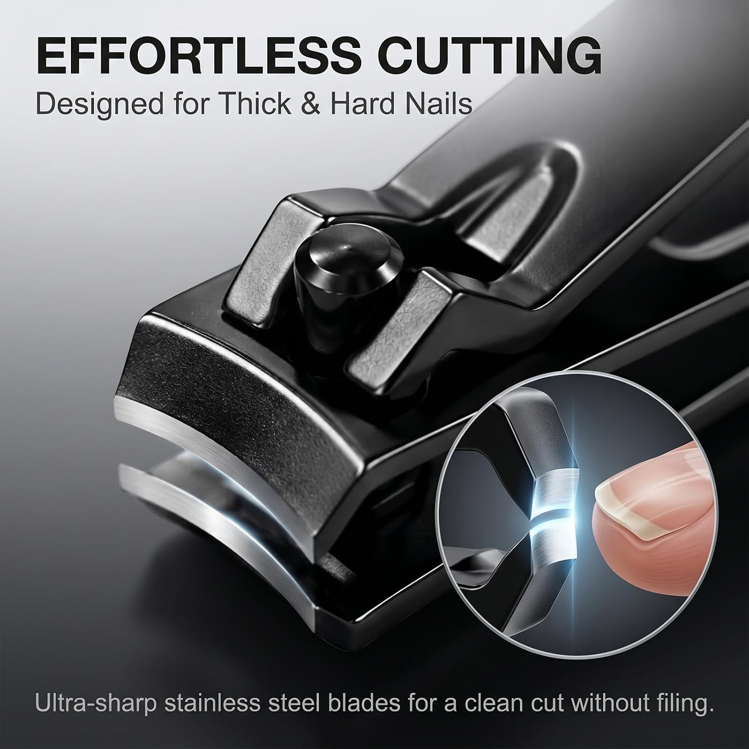 FIXBODY Nail Clippers, Black Stainless Steel Fingernail & Toenail Clippers & Nail File,Great Christmas Gift,Stocking Stuffers for Men and Women
