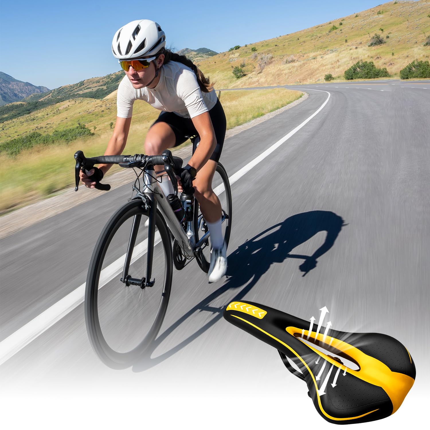 MSDADA Sella per Bicicletta in Gel, Sedili per Bicicletta per Comfort Uomini e Donne Gel, Sella Morbida Impermeabile in Memory Foam, Accessori per Biciclette per Spin Bike, Bici da Strada