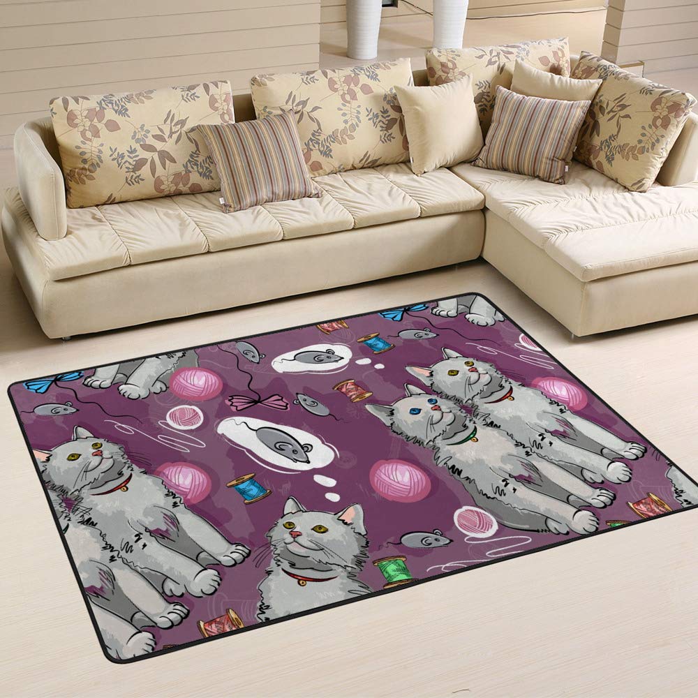 Tapis chatons et souris grand format 72x48 inch pour salon et maison