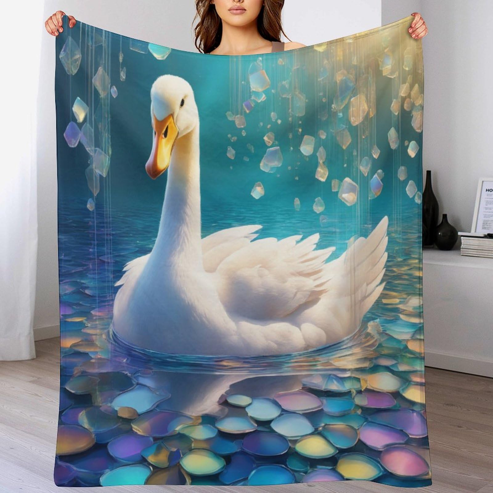 Couverture en flannel ultra luxueuse au motif cygne raffiné