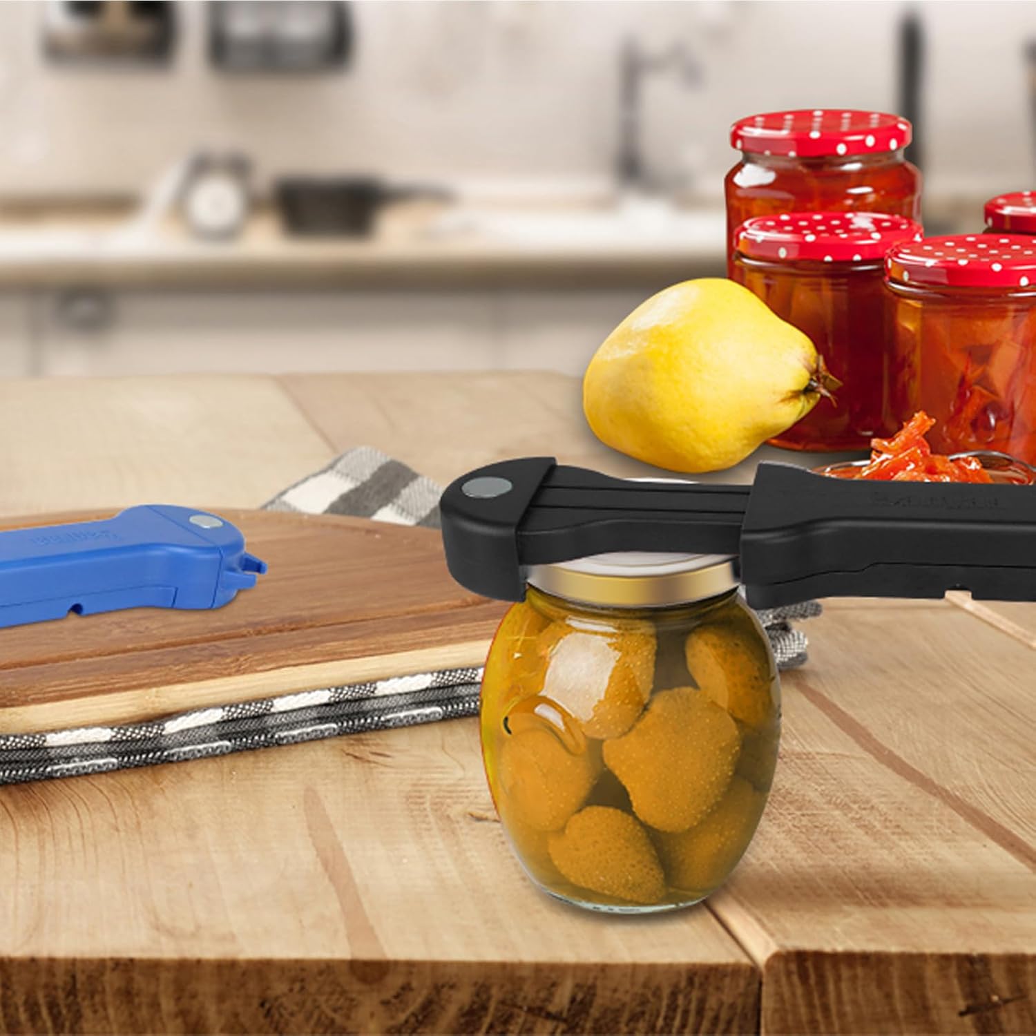 7 in 1 Jar Opener Bottle Opener and Wine Opener for Seniors with Arthritis, Weak Hands, Multi Retractable Magnetic Can Opener, Original Kitchen Lid Opener Tool (Blue)