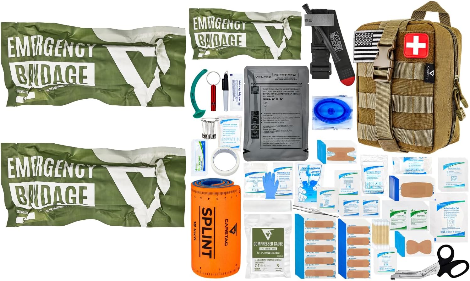 CareTac IFAK First Aid Kit with 2 Additional Emergency Israeli Bandages