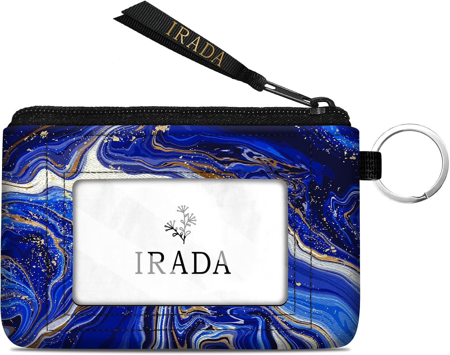 IRADA ID Case Wallet Keychain with Clear ID Window Zipper Cute Coin Purse for Women Water Resistant Small Coin Pouch-Dragonfly Keychain Wallet