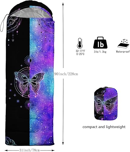 Miniatura 3 de Saco de dormir para niños y niñas, estampado de cohete y astronauta, ligero, cálido, portátil, para exteriores, interior, impermeable, resistente al