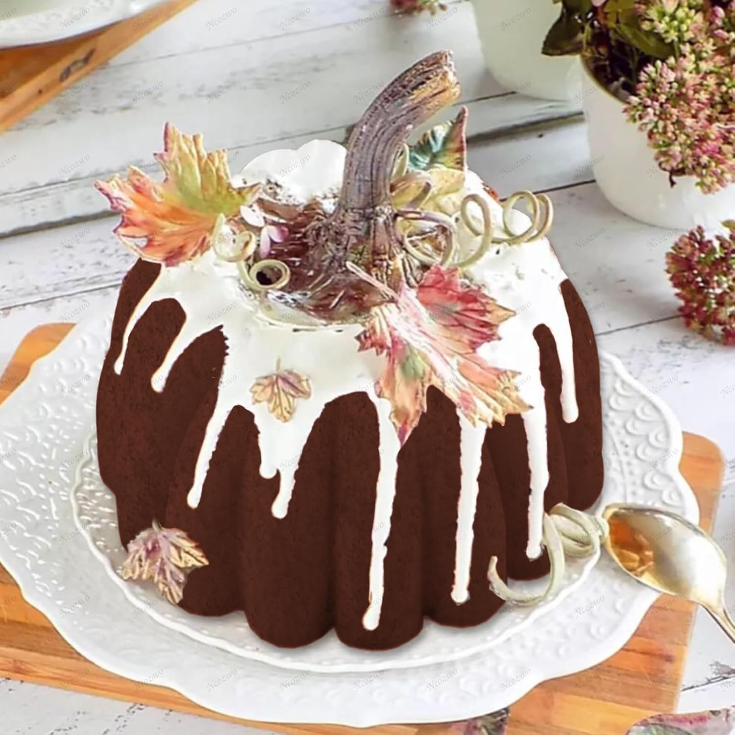 Pumpkin Silicone Bundt Cake Pan 9 Inch Large Pumpkin Shaped Silicone Mold Nonstick Baking Cake Mold for Thanksgiving Halloween Cakes Loaf Muffin Brownie Chocolate Pie Bread Pudding Jelly Soap (1 Pcs)