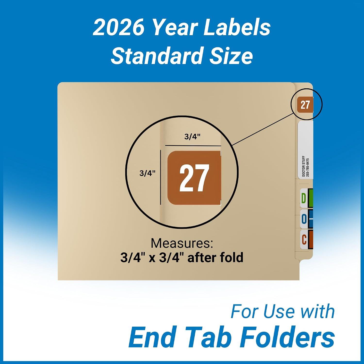 2027 Year Stickers, Doctor Stuff 2027 Chart Stickers, Brown/Black Color Coded, Traco Style, USA Made Year Labels for End Tab File Folders, 500/Roll, 1 Roll, 3/4" x 1-1/2"