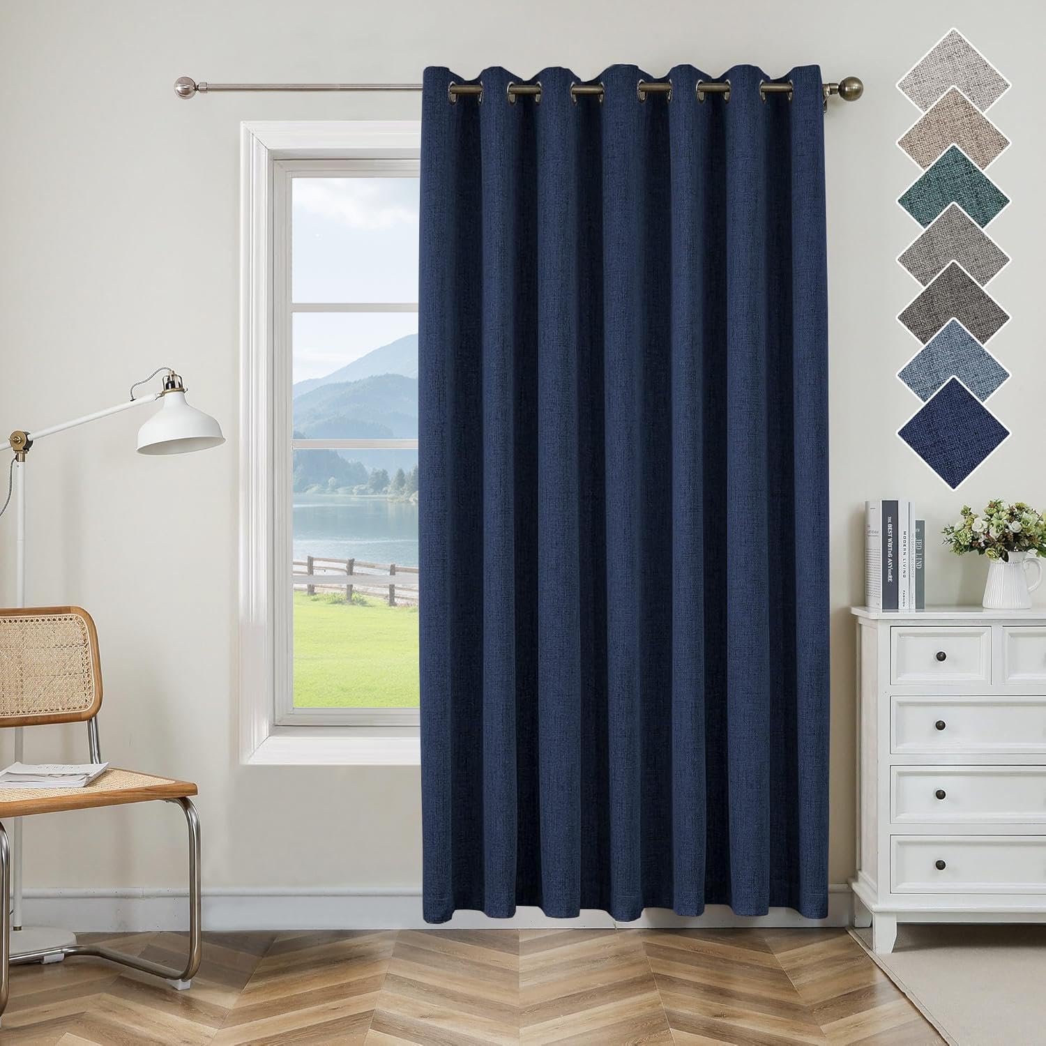 CUCRAF Fashion Full Blackout Curtain Top Ring Thermal Insulated Linen Look Blackout Curtains Summer Sun Blocking Window Curtain for Living Room — image 1
