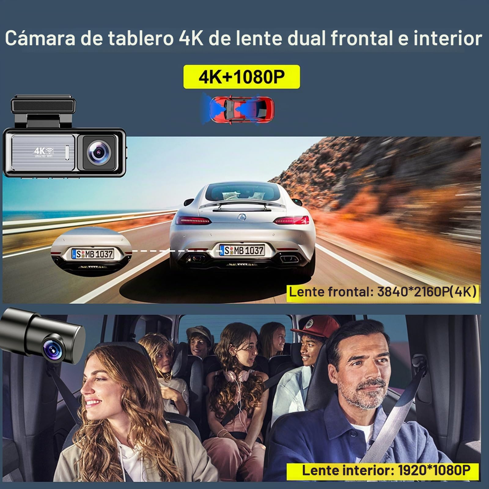 Osmo Dashcam Pro, Cámara De Salpicadero 4k con Grabación En Bucle Frontal Y Trasera, For Coche Marcha Atrás, Modo Vigilancia Aparcamiento 24/7, Control por WiFi/Aplicación(with WiFi+GPS)