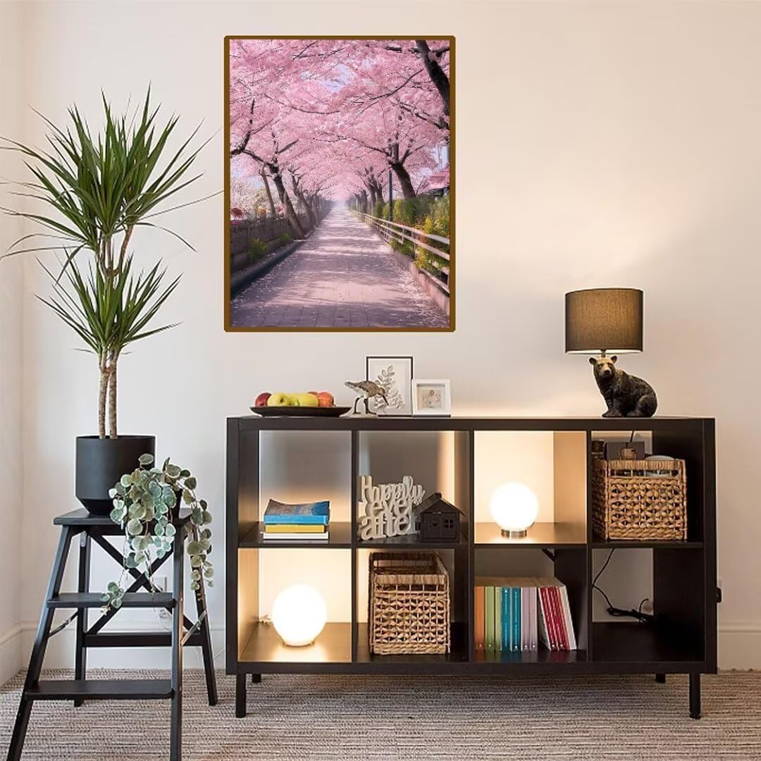 Diamond Painting Calle de los cerezos en flor Pintura Diamante Adultos, Diamond Painting Niños, Cuadros de Diamantes Kit Adultos, para Navidad Decoración de La Pared Del Hogar Regalos 70x100cm t-5300