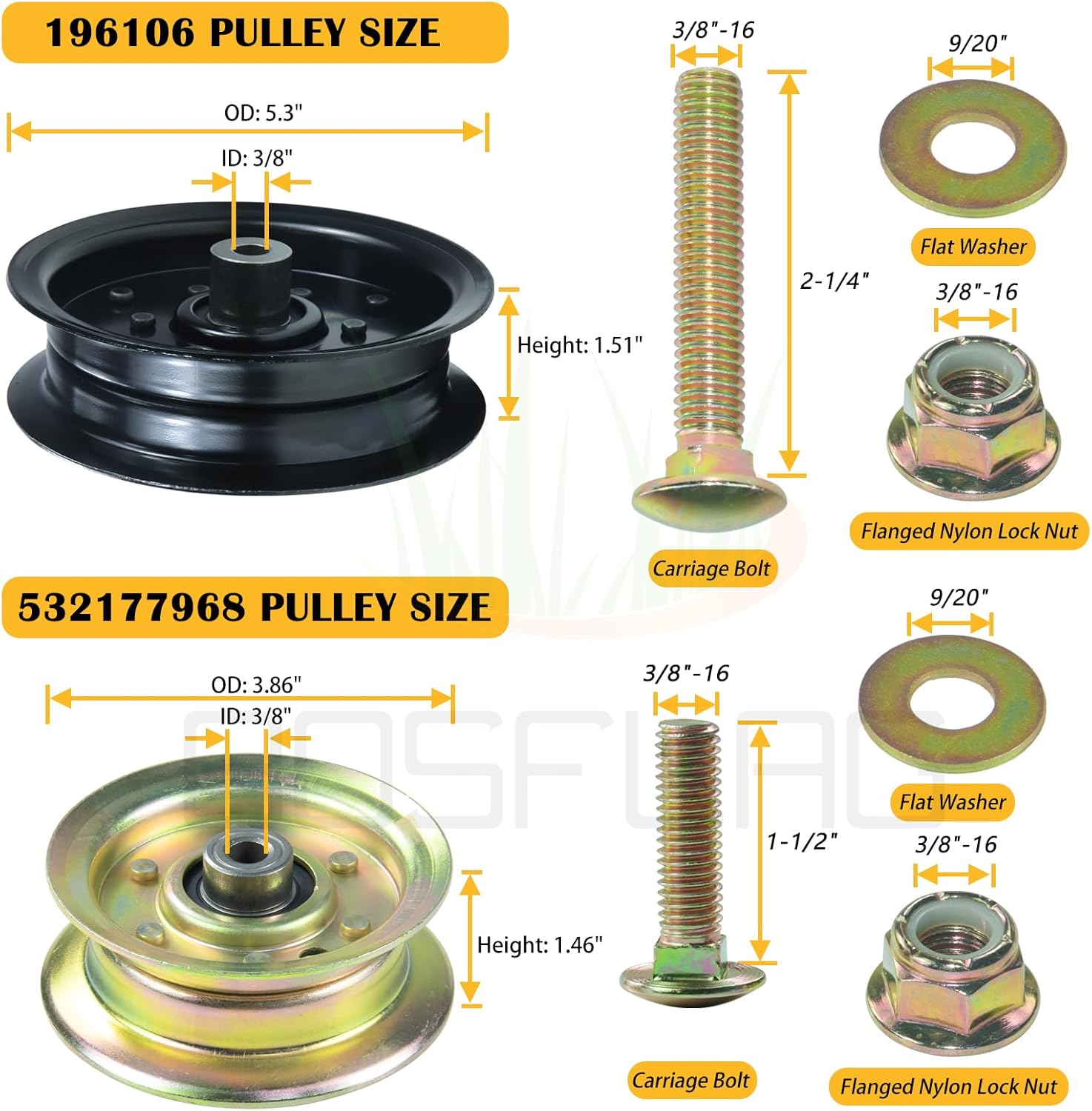 2 Pack 587819701 Spindle Assembly with 197473 Pulley 532196106 532177968 Pulley Replace 532187281 587820301 587253301 532187292 532192870 for Craftsman 42" Husqvarna YTH18542 YTH22V46 Decks