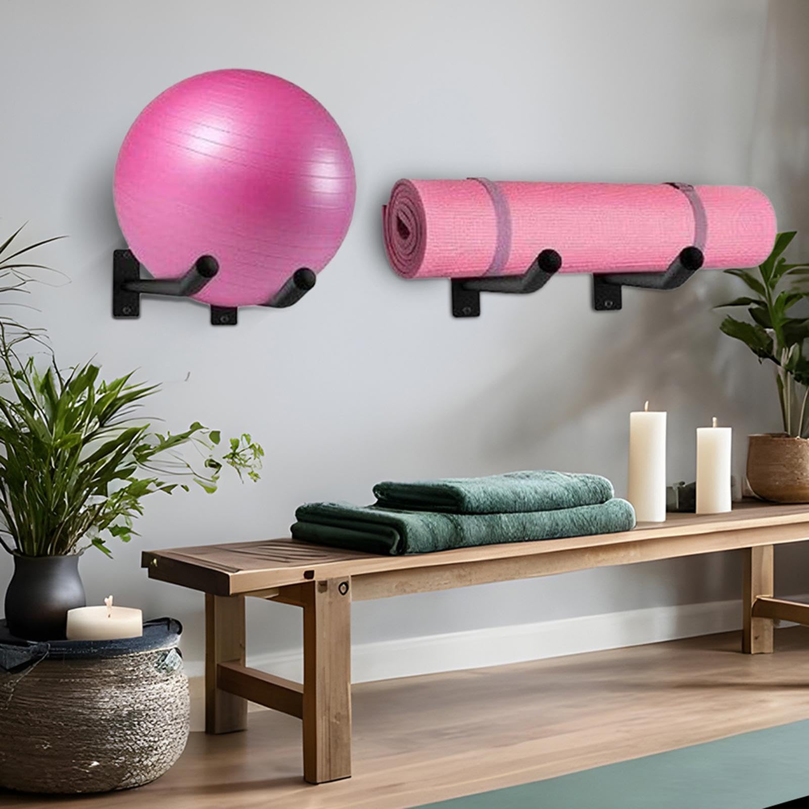 Lot de 2 supports muraux pour ballons de stabilité, accessoires de gym à domicile, organiseur de rangement pour équipement de fitness pour gymnases, studios, gymnases à domicile