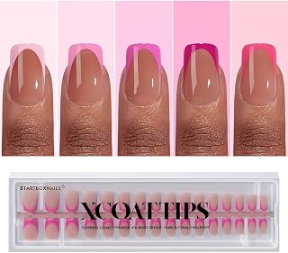 BTArtboxnails XCOATTIPS Press On Nails Short - 5 Pink Shades & 160PCS Square French Tip Nails, Soak Off Soft Gel Nail Tips Salon Quality Gel Nail Extensions in 16 Sizes