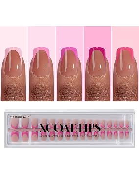 BTArtboxnails XCOATTIPS Pink French Tip Press On Nails, S Square, Brown | Lamp-Curable 4-Week Wear, Salon Quality Value at Home, Natural Nail Look, Easy-to-Apply for Beginners, 160ct Nail Tips Only