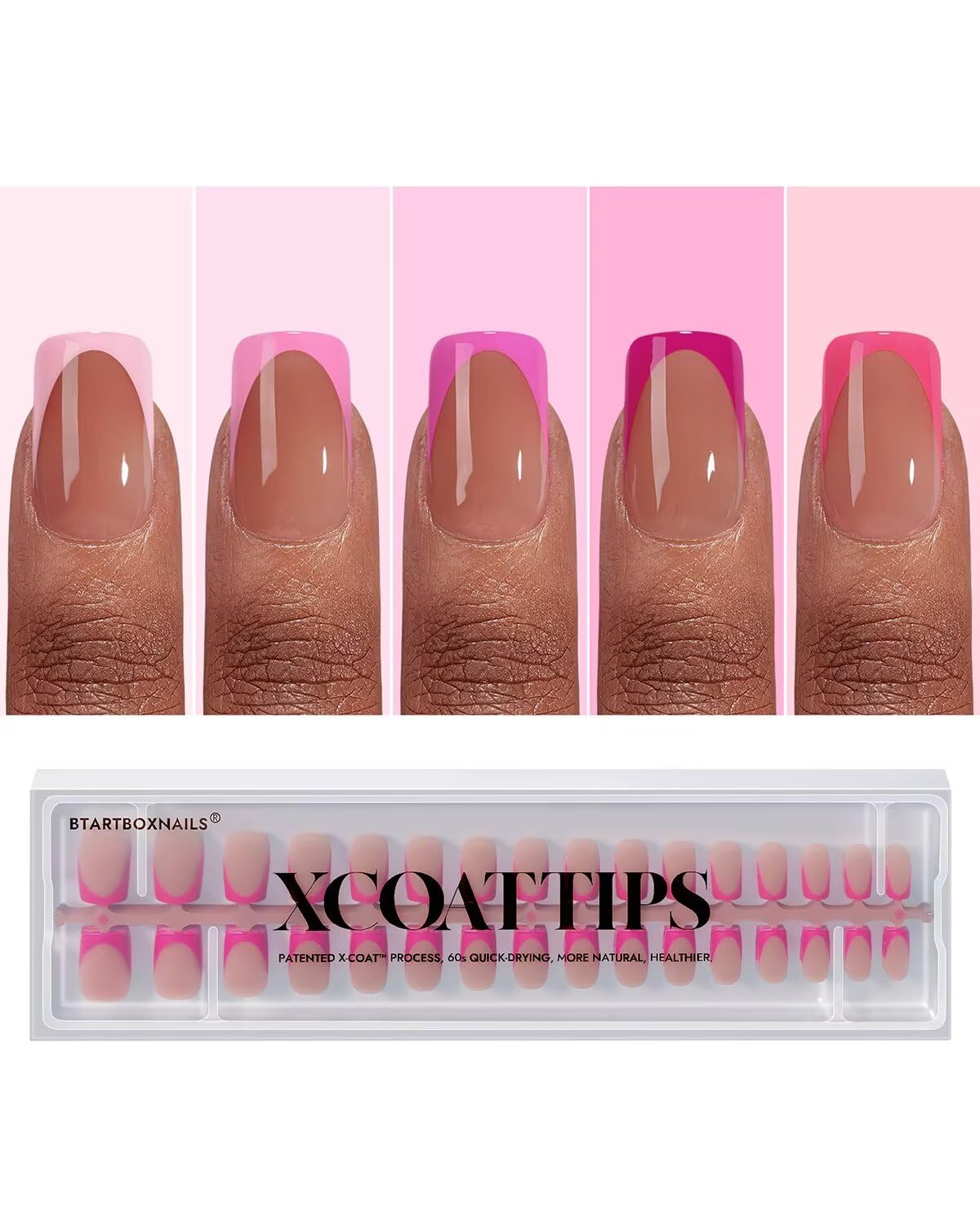 XCOATTIPS Press On Nails Short 5 Pink Shades and 160 Pieces Square French Tip Nails Soak Off Soft Gel Nail Tips Salon Quality Gel Nail Extensions in 16 Sizes